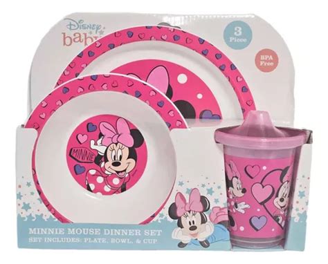 Minnie Mouse Vajilla Para Cena Plato Bowl Y Taza 3pzas Cuotas Sin