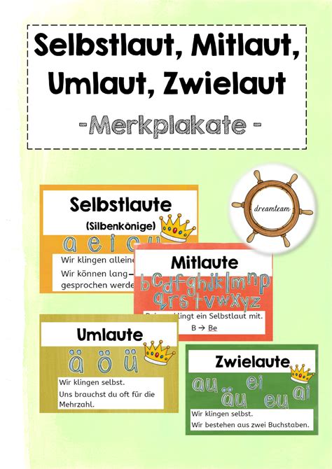 Merkplakate Selbstlaut Mitlaut Umlaut Zwielaut Unterrichtsmaterial