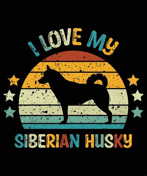 Funny Siberian Husky Vintage Retro Sunset Silhouette Ts Dog Lover