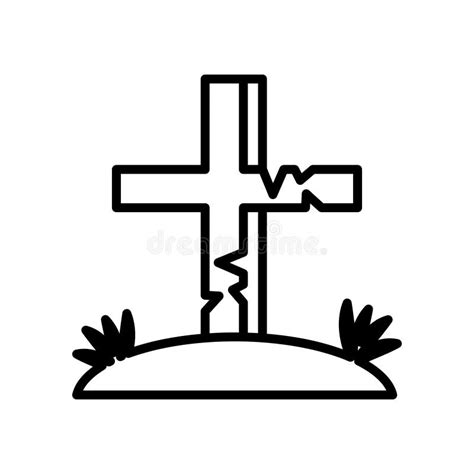 Tomb Cross Cemetery Line Style Icon Stock Vector Illustration Of