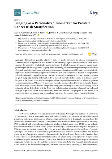 Pdf Imaging As A Personalized Biomarker For Prostate Cancer Risk Stratification