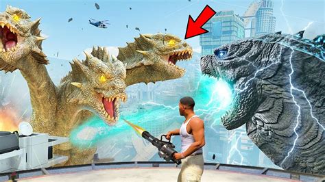 GODZILLA Vs KING GHIDORAH Fight AND Destroys Los Santos In GTA 5 EPIC