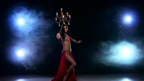 Belly Dancer Girl Starts Dancing With Candles Her Head Black Smoke