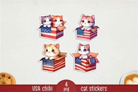 USA Chibi Cat Printable Stickers. Graphic by NadineStore · Creative Fabrica