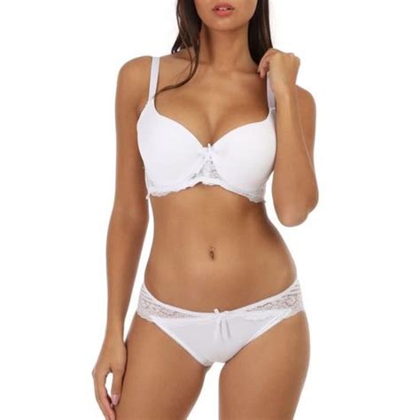 Ensemble lingerie blanc bi matières avec dentelle Blanc Cdiscount Prêt à Porter