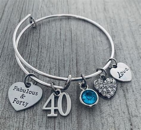 Personalized 40th Birthday Ts For Women With Birthstone Charm Custom Fabulous And Forty