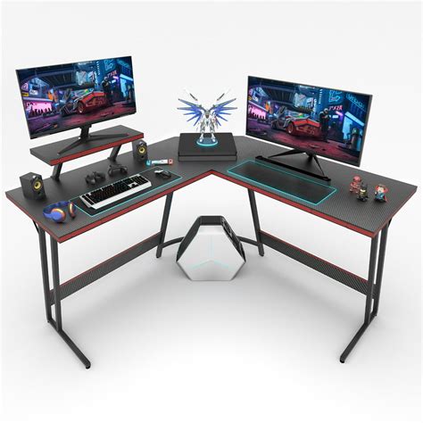 Walnew Gaming Desk L-shaped Carbon Fiber Surface Gaming Corner Desk Table, Black - Walmart.com ...