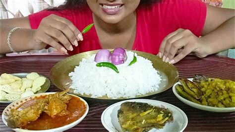 Asmr Eating Panta Bhat With Spicy Chicken Curryalo Vajafish Fry