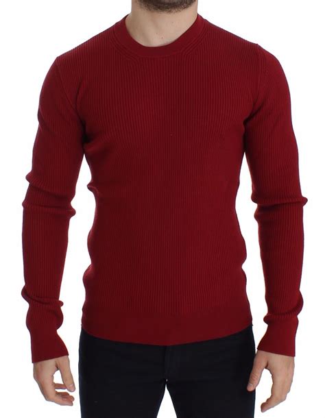 Red Knitted Wool Crewneck Sweater Pullover Fashion