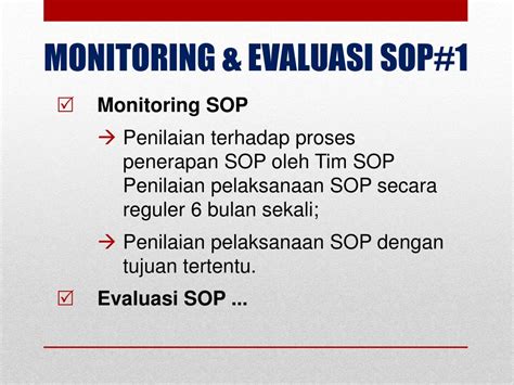 Ppt Implementasi Monitoring Evaluasi Dan Pengembangan Sop