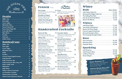 Menus And Weekly Specials — The Ocean View Seaside Heights Nj