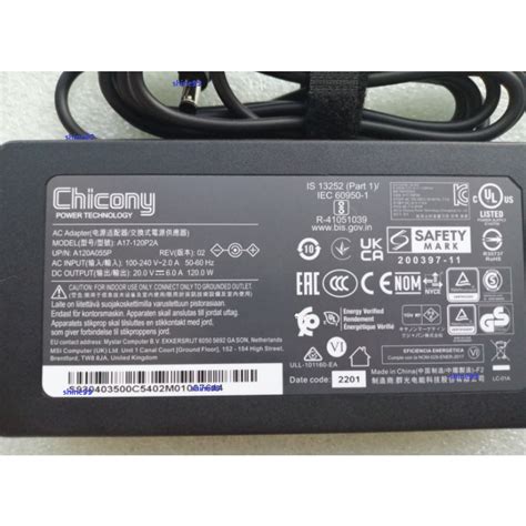 Original Chicony MSI 120W 20V 6A AC Adapter For MSI GF63 Thin 10SC