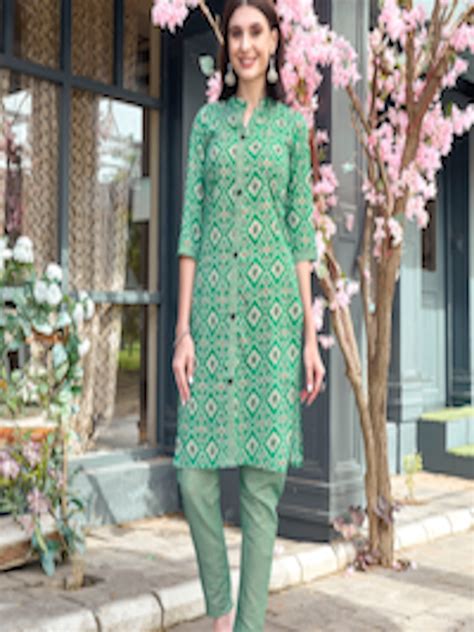 Buy Anouk Women Green Ethnic Motifs Printed Regular Pure Cotton Kurta