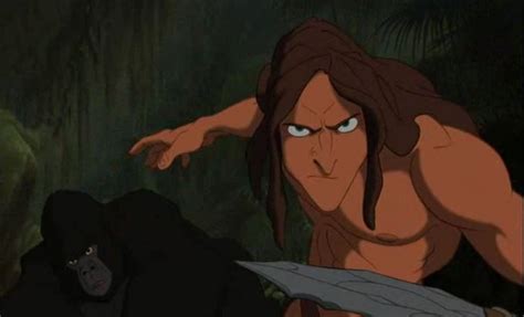 Tarzan saving Kerchak from Sabor, trying to claim himself among the ...