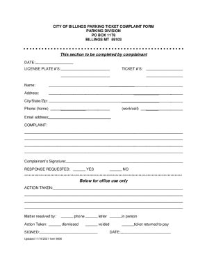 Fillable Online City Of Billings Parking Ticket Complaint Form Fax