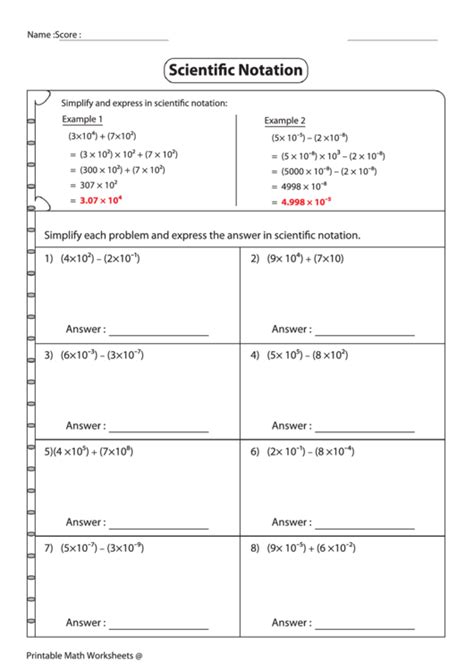 Scientific Notation Problems Worksheet With Answer Key Printable Pdf Download