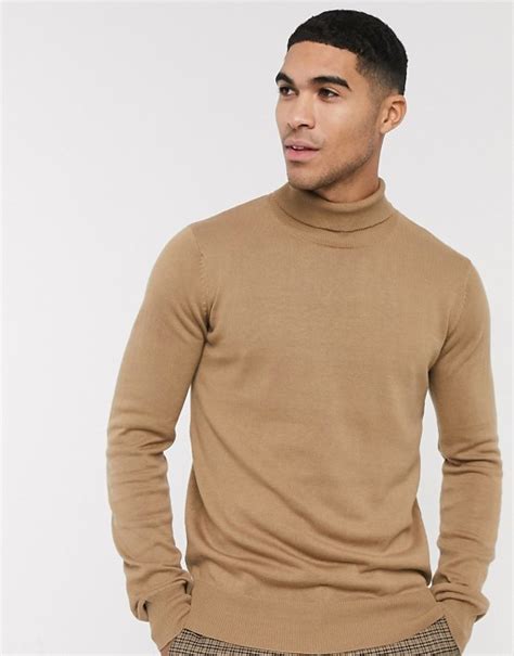 Bench Knitted Roll Neck In Camel Asos Mens Roll Neck Sweater Men