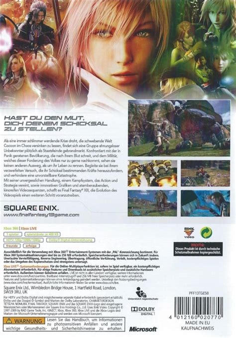 Final Fantasy Xiii Cover Or Packaging Material Mobygames