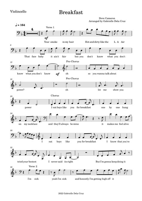 Breakfast Arr Gabrielle Dela Cruz Sheet Music Dove Cameron Cello