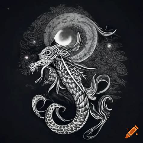 Philippine Mythical Sea Dragon Emerging From Ocean To Capture The Moon