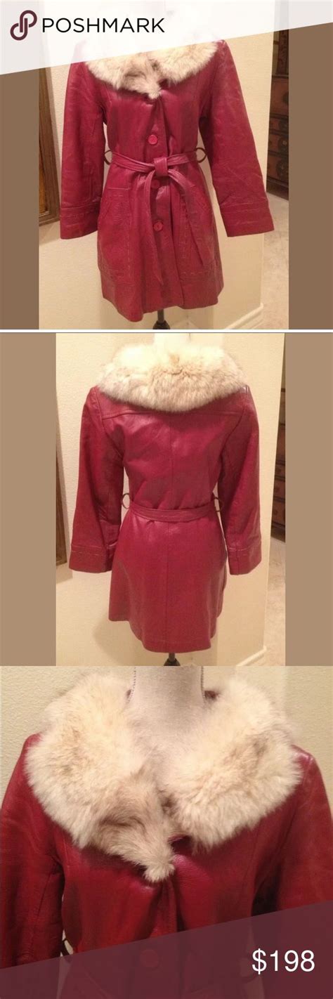 Sold—red Leather Silver Fox Fur Vtg 70’s Coat Nice Clothes Design Coat Red Leather