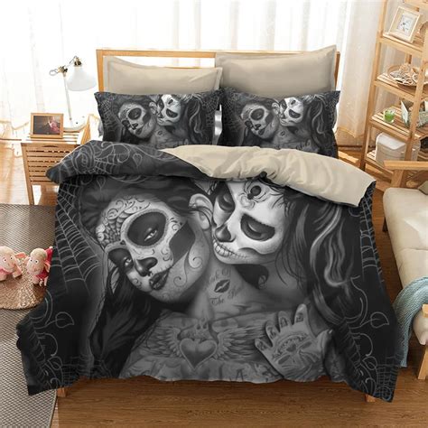 Fanaijia Couple Kissing Sugar Skull Bedding Sets Queen Size D Spider