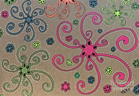 Neon Tendril Flowers Drawing By Terri Delcampo Fine Art America