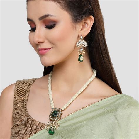 Buy Karatcart Gold Plated Green Carved Stone And Tumble Studded Kundan