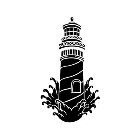 Ilustra O Desenhada M O De Farol E Silhueta De Ondas Vetor Premium