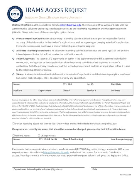 Fillable Online Irams Access Request Form Pdf Byu Fax Email Print