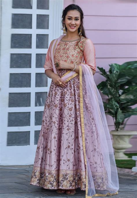 Light Purple Silk Ankle Length Anarkali Suit Silk Anarkali