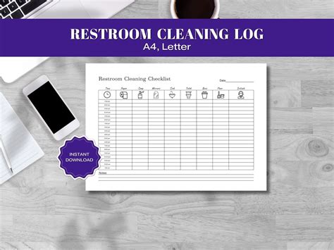 Printable Restroom Cleaning Log For Businesses Bathroom Cleaning Log Bathroom Checklist