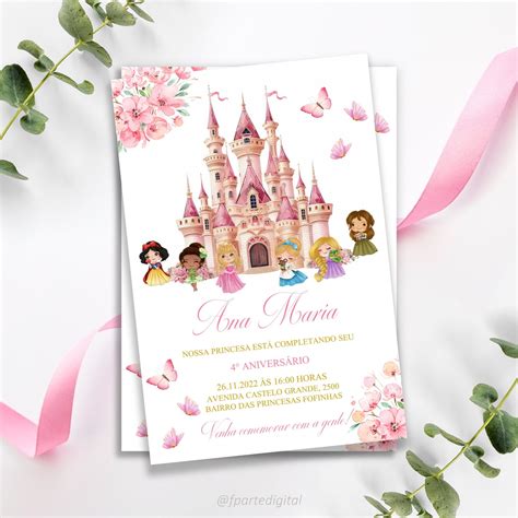 Convite Digital Princesas Da Disney Aquarela Elo