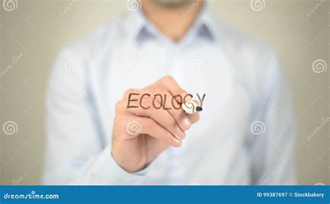 Ecologia Escrita Do Homem Na Tela Transparente Imagem De Stock