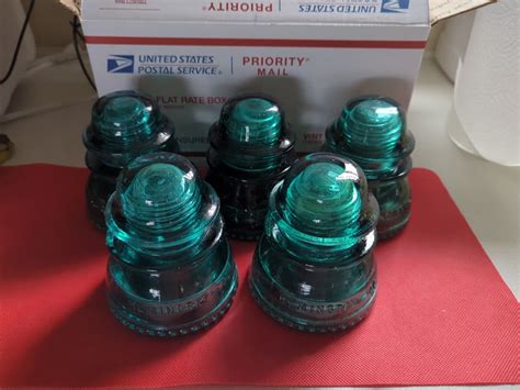 5 Aqua Blue Green Hemingray 42 Electrical Glass Insulator Made In Usa Ebay