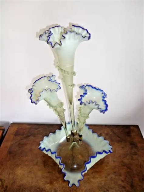 Antique English Victorian Vaseline And Blue Glass Epergne Centrepiece 45 Cms H £175 00 Picclick Uk