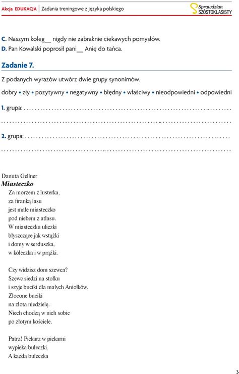 Akcja Edukacja Zadania Treningowe Z J Zyka Polskiego Zestaw Zadanie