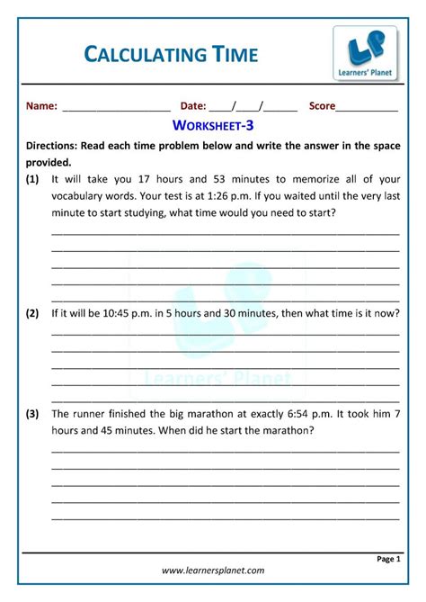 Telling Time Word Problems Worksheets For Class 3 Maths Cbse