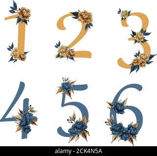 Flower Ornate Numbers Decorative Floral Alphabet Elements Botanical