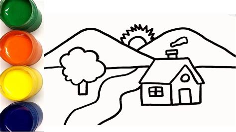 Сурет салу үй және өзен | Simple drawing for kids house and river ...