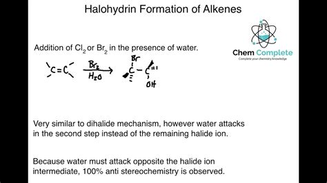 Halohydrin Formation Of Alkenes Youtube