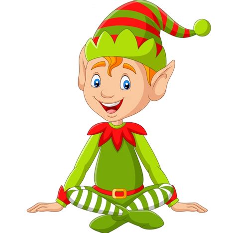 Dibujos Animados Feliz Navidad Duende Sentado Vector Premium