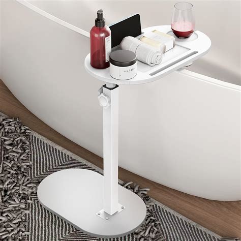 Yumkfoi Bamboo Bathtub Tray Table With Adjustable Height