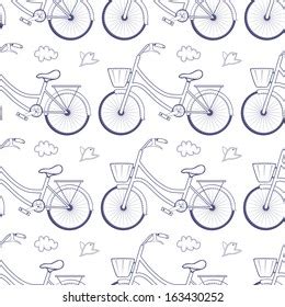 Seamless Pattern Bicycles Isolated On White Stock Vector Royalty Free