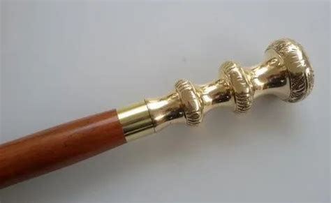 Designer Brass Knob Style Golden Handle With Brown Wooden Walking Stick