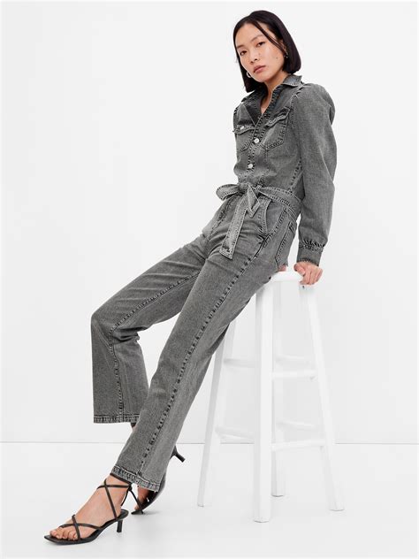 Puff Sleeve Denim Jumpsuit With Washwell Gap