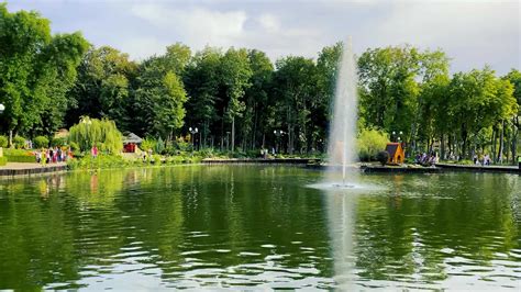 landscape of beautiful green park with lake and fountain 16186723 Stock