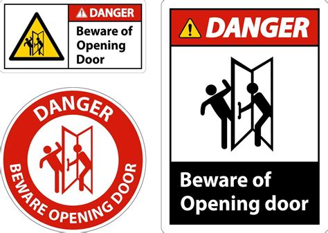 Danger Beware Opening Door Sign On White Background 15640039 Vector Art