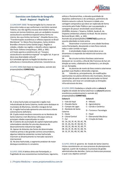 PDF Exercícios Gabarito de Geografia Brasil O Lugar do