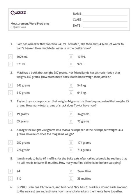 50 Measurement Word Problems Worksheets For 3rd Grade On Quizizz Free And Printable